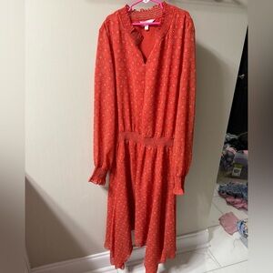 Time and Tru Red Geometric Long Sleeve Dress